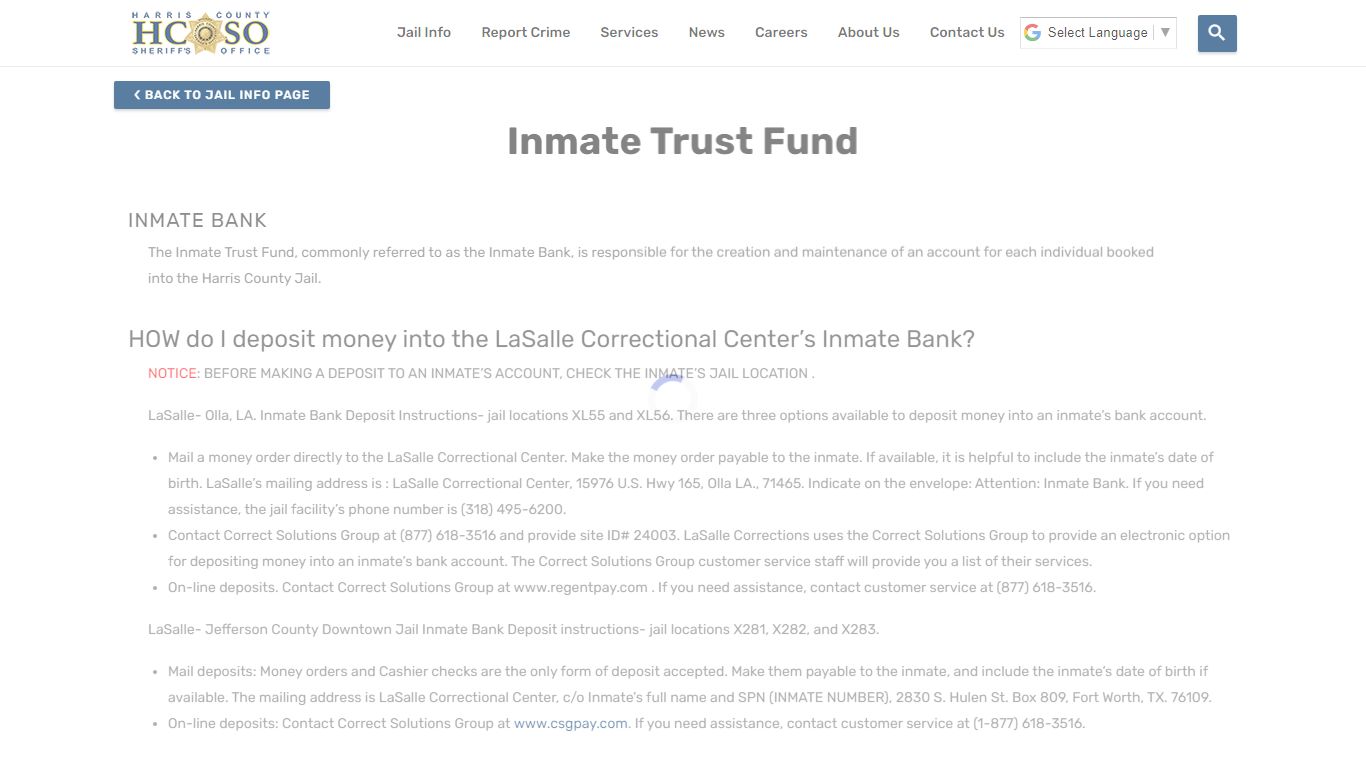 Inmate Trust Fund—Harris County Texas Sheriff's Office